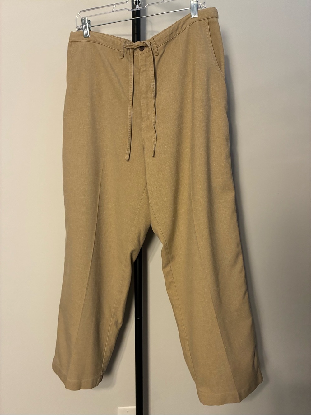 TravelSmith Drawstring Chinos Khaki Tan Rayon Poly Linen Pockets Size XL